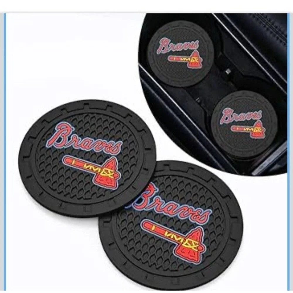 Atlanta Braves (2 pc) Car Cup Holder Mat Pad Silicone Coasters Black 2.75